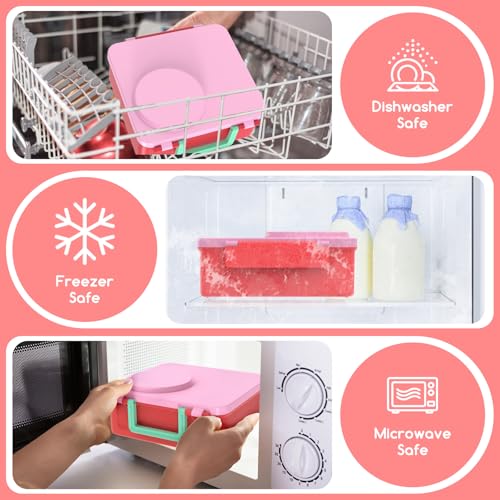 Bento Box for Kids - Leak-Proof Bento Lunch Box with Insulated Thermo Food Jar - 4 Compartments, 1 Removable Divider, 1 Spoon, 1 Fork - Dishwasher Safe, BPA-Free (Pink) - color: Pink