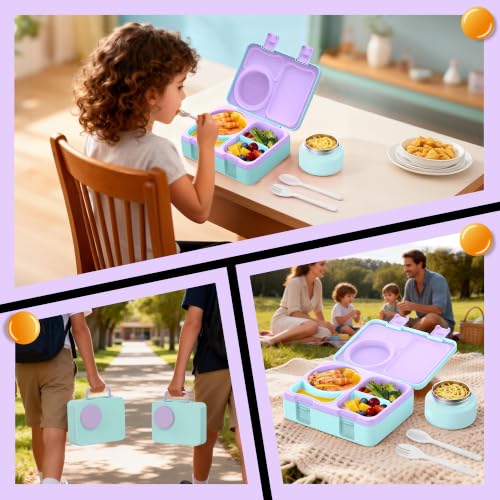 Bento Lunch Box for Kids Adult, Leakproof 3-4 Compartment Bento Box Set with Insulated Food Jar,Water Bottle, Lunch Bag, School Lunch Container for Toddler Teen Girls Boys Ages 3+(Gradient) - color: Gradient