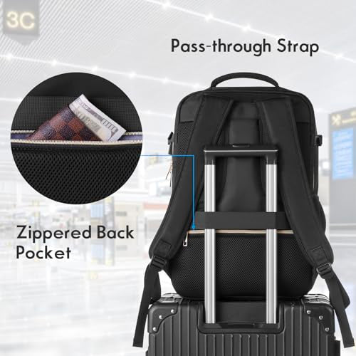 MOMUVO Large Travel Backpack Women, Flight Approved Carry On Backpack, Water Resistant Anti-Theft Casual Daypack School Bag Fit 17 Inch Laptop with USB Charging Port, Black - color: Black, size: 17.3 inch
