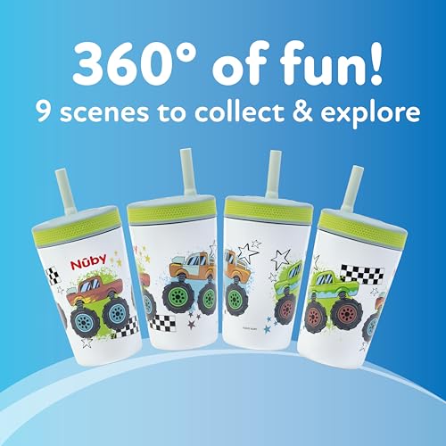 Nuby Thirsty Kids Insulated Toddler Cup with Silicone Flexstraw - 12 oz - Stainless Steel and Leak-Resistant - 18+ Months - Monster Trucks - color: Monster Trucks