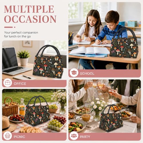 Mushroom Insulated Lunch Bag,Cute Wildflower Leaf Lunch Box for Women,Girls Boys Thermal Insulation Cooler Tote Bag Lightweight for Student School Work Picnic - color: Mushroom