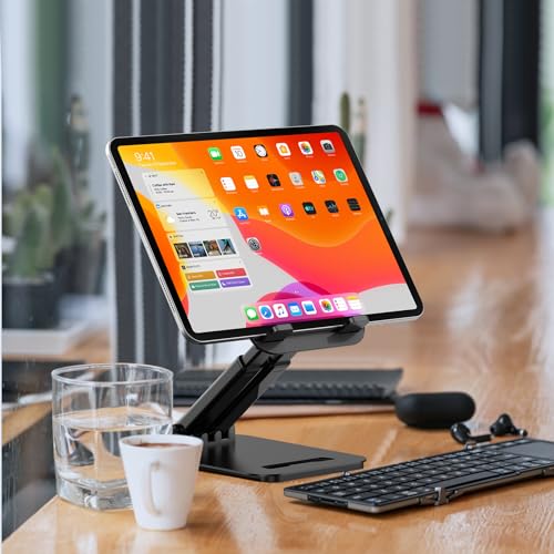 Tonmom Tablet Stand for iPad Holder, Adjustable Tablet Holder for Desk | Foldable Portable Monitor Stand Compatible with 4-16" Tablets Such as Kindle, Switch, iPad Pro/Air/Mini