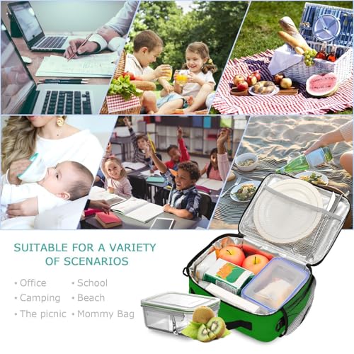 Custom Student Lunch Bag for Boys Girls Green Solid Color Personalized Name Lunch Box Insulated Cooler Bag for School Picnic Office - color: Multi25