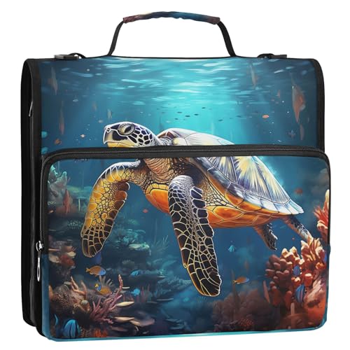 Personalized Sea Turtle D-Ring Binder Bag Multi-Pocket Zipper Organizer with Handle and Detachable Shoulder Strap Holds 500 Sheets for School Office Supplies - color: Dhb-007