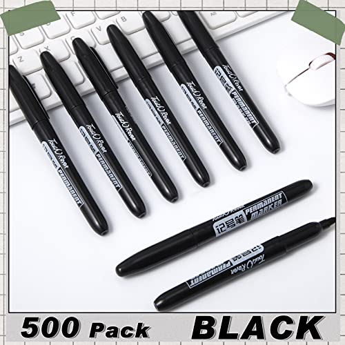 Thenshop 500 Pack Permanent Markers Bulk Black Permanent Marker Set Fine Point Pens Waterproof Work on Wood, Metal, Plastic, Stone, Glass