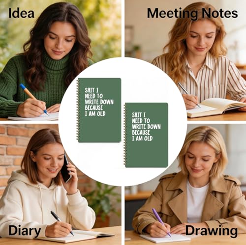 2 Pcs Funny Spiral Notebook, Funny Senior Citizen Hardcover College Ruled Spiral Notebook, Sarcastic Notebooks, 160 Ruled Pages Hardcover Journals for Writing Office, Appreciation Gifts for Friend - color: Multicolour 0023