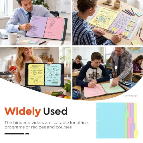 Dynta 15 Sets Binder Dividers 75 Dividers, 8.5 X 11 Paper Binder Dividers Blank with 5 Big Tabs for School, Office and Home, Colorful