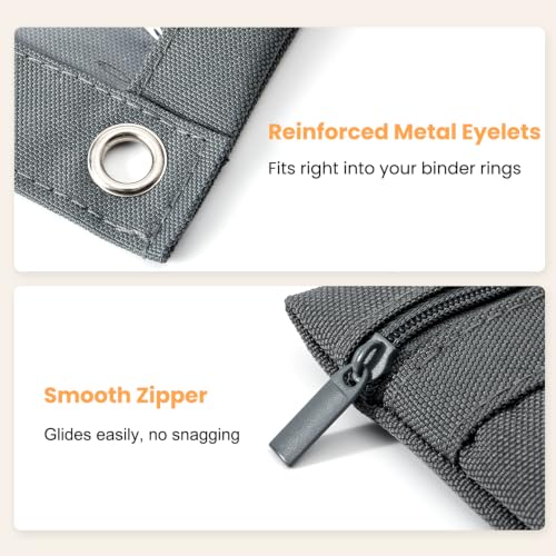 3 Ring Binder Pencil Pouch, Durable Pencil Case for School Supplies, Classroom Must Haves, 3-Hole Design Fits Binders, Zipper Closure, Ideal for Students/Back to School Grey - color: Grey