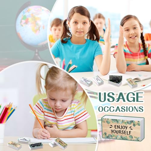 Dunzoom 100 Pcs Back to School Inspirational Pencil Erasers Bulk for Kids Fun Motivational Eraser School Office Supplies for Students Classroom Office Teacher Artists(Eucalyptus Leaf) - style: Eucalyptus Leaf