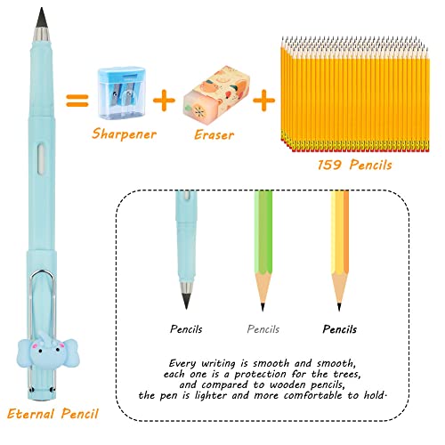 Ainiv 6 Sets Infinity Pencil Reusable Inkless Pencil No Sharpen Everlasting Pencil with Extra 6 Replaceable Nibs and 6 Cute Pencil Cups Infinite Pencil for Writing Drawing Home Office School Supplies - color: 6 Sets Macaron