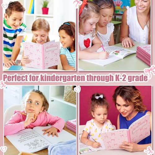 Gueevin 6 Pack Pink Bow Primary Composition Notebook with Picture Space Bulk for Grades K-2 110 Page 8.5 X11'' Half Primary Journal K-2 Drawing Story for Back to School First Day of School - style: Pink Bow