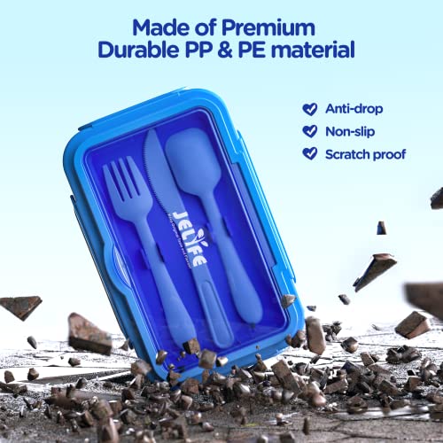 Jelife Bento Lunch Box for Kids - Leakproof Large Bento-Style with 4 Compartments Portions Lunchbox with Tableware Back to School, Reusable On-the-Go Meal and Snack Packing, Blue - color: 1100ml-Blue