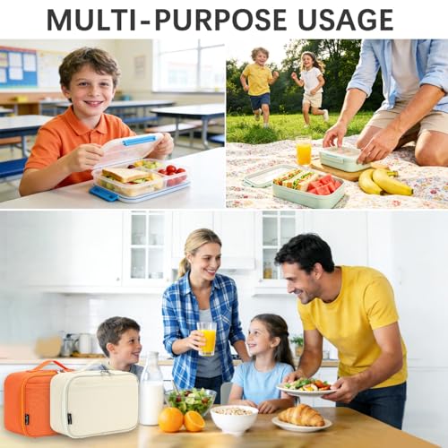FlowFly Kids Lunch box Insulated Soft Bag Mini Cooler Back to School Thermal Meal Tote Kit for Girls, Boys, Beige - color: Beige
