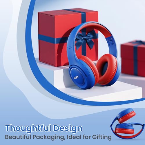 acer Kids Headphones - Over-Ear 85/94dB Volume Limiter, 3.5mm Jack Foldable Stereo Sound Headset for Toddlers Girls Boys Travel Learning Entertainment Tablet Kindle iPad PC,Blue Red, HK03 - color: Blue Red
