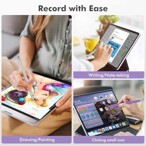 MEKO 3 in 1 Stylus Pens for Touch Screens, High Sensitivity & Precision Capacitive Stylus Pencil for Apple iPad iPhone Tablets Samsung Galaxy All Universal Touchscreen Devices (2 Pack-Silver/Purple) - color: Silver/Purple