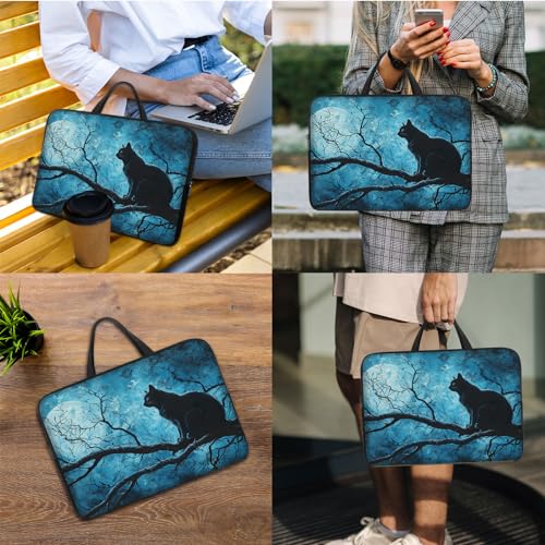 Laptop Sleeve Bag with Handle Computer Protective Soft Cover Case for 14 Inch 13 Inch Laptop,Black Cat on Tree - color: Black Cat on Tree