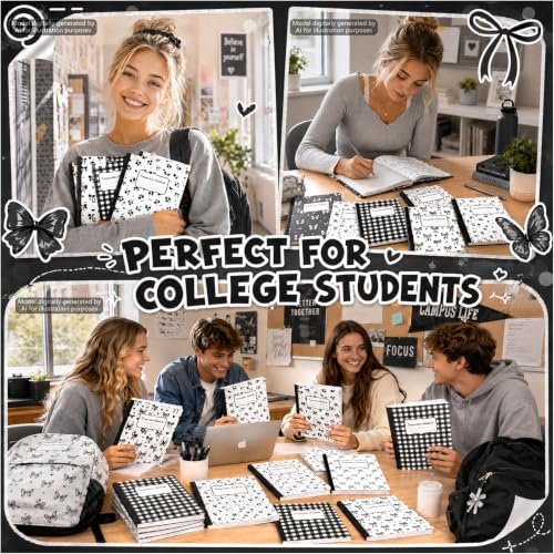 8 Pack Black Bow Composition Notebooks Bulk Black Notebook College Ruled Journal 100 Pages Cute Aesthetic Bow Composition Books Back to School Gift for Student Teacher Office Supplies 9.7x7.5 Inch - color: Black Bow