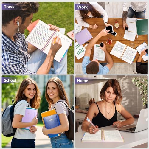 Hardcover Spiral Notebook Journal with Removable PVC Dividers - 8'' x 10'' Large 100 GSM Paper B5 Notebooks with Tabs, 300 Pages Leather 5 Subject Notebook College Ruled for Work School Notes, Purple - color: Purple