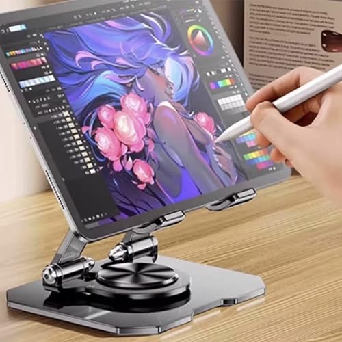 Tablet Stand for iPad, 360° Rotating Desktop Holder, Carbon Steel Adjustable Foldable Desk Holder, for iPad Pro Air Samsung, for 4" -13" Tablets, Portable Home/Office, 2026 Upgraded - Black - size: Black-1 PACK