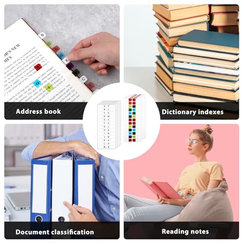A-Z 26 Alphabet Tabs, Self Adhesive - White and Colorful Letters, 260 Pcs, 10 Sheets - color: Colorful
