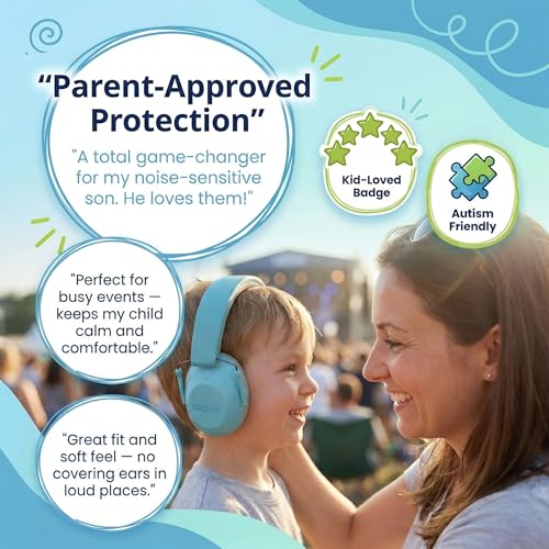 ISOtunes JUNIOR DEFENDER Noise Cancelling Headphones for Kids, 20 dB Kids Ear Protection Ear Muffs for Noise Reduction - color: Kids Blue