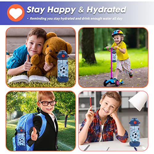 Kids Water Bottle with Straw/Lanyard for School Kids Girls Boys, 22oz BPA Free Child Drinking Water Bottle One-Click-Open Leak-Proof Locking Flip Lid for School Sport Travel - color: Soccer