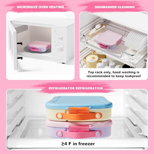 Kids Bento Lunch Box, Toast Shaped 4-Compartment 31OZ Container with Sauce Cup & Utensils (Ages 3+) Leak-Proof, Drop-Proof, Dishwasher Safe | BPA-Free Reusable Lunch Box for School, Travel | Pink - color: Pink-31oz