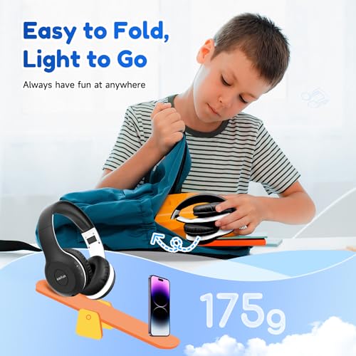 EarFun K2 Kids Bluetooth Headphones, Kids Headphones with Volume Limited, 40H Playtime, Built-in Mic, Stereo Sound, Foldable Over-Ear Headphone for School/Travel/iPad/Tablet, Black - color: Dark Black