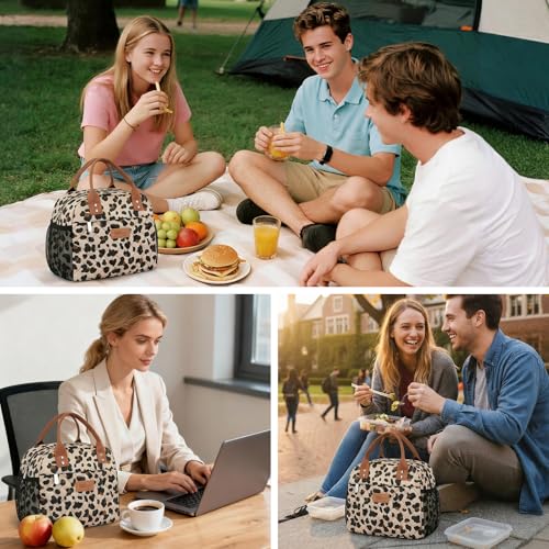 HOMESPON Insulated Lunch Bag for Women Men, Cooler Tote Box, Beige Leopard | Front Pocket, Side Mesh Pockets, Reusable, for Work, Picnic, Food Container - color: Leopard Print
