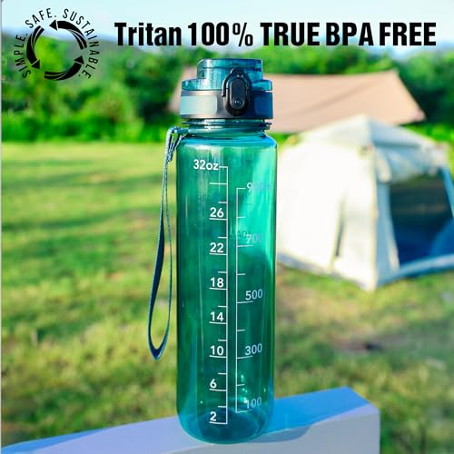 OLDLEY Water Bottle, 32oz Motivational Sports Water Bottle with Time Marker - Times to Drink - Tritan, BPA Free, Wide Mouth Leakproof,Misty Teal - color: Misty Teal