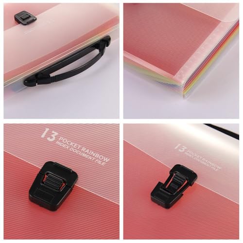 Large Capacity Accordion File Organizer 13 Pockets A4 Rainbow Expanding File Folder for Cards, Letter, A4 Paper, Document - size: Double Buckle