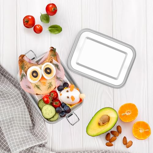 TeamFar Stainless Steel Bento Box, 28oz/850ML Small Metal Lunch Box | Lunch Container for Adults / Kids, for Home/School/Office/Travel, With 2 Removable Dividers, Leak-Proof & Dishwasher Safe - size: 850ML