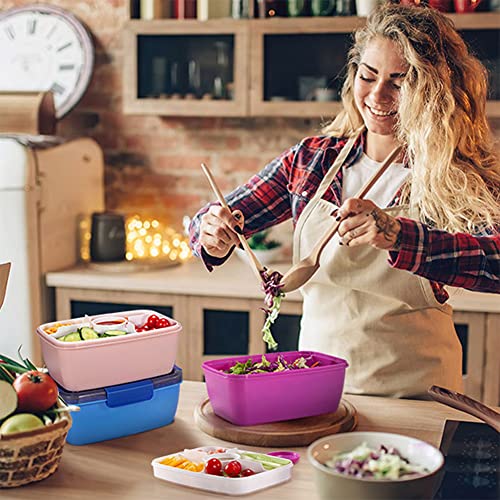 Caperci Large Salad Lunch Container - Adult Bento Lunch Box with 68 oz Salad Bowl, 5-Compartment Tray, 2pcs 3-oz Sauce Cups, Stackable, BPA-Free (Pink) - color: Pink