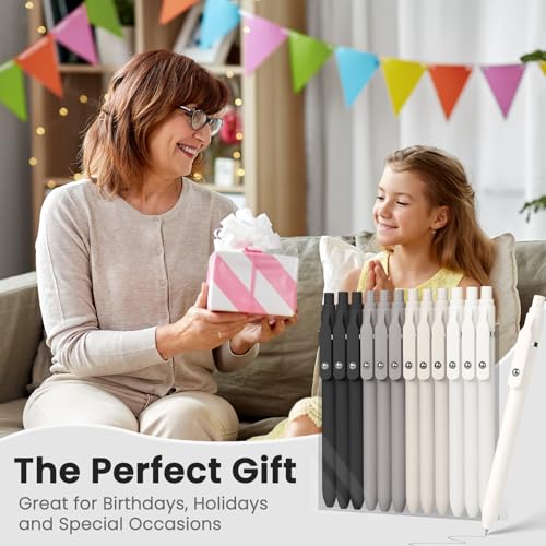 Sooez Gel Pens, 12 Pcs 0.7mm Black Ink Pens, Quick Dry Medium Point | Smooth Writing Pens, Retractable Cute Pens for Journaling Note Taking, Fancy Pen Set Gifts for School Office Women - color: Classic