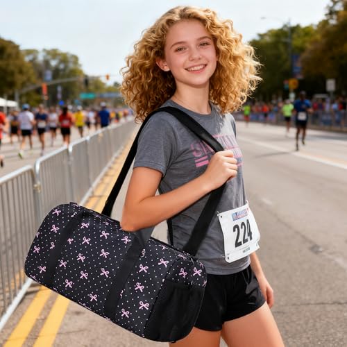 Dance Bag for Girls Ballet Duffle Gym Bag, Black Bow Print | Overnight Sleepover Bags, Sports Gym Bags, Shoe Compartment, Wet Pocket - color: Black Bow
