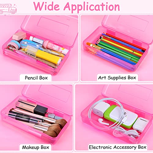 Sooez 1 Pack Pencil Case, Clear Pencil Box with Stickers, Large Plastic Crayon Box with Snap-tight Lid, Stackable Storage Box Art Craft Marker Organizer Box for Kids Boys Back to School, Pink | Clear Pink, Large Capacity, Stickers, Snap-tight Lid, Stackab