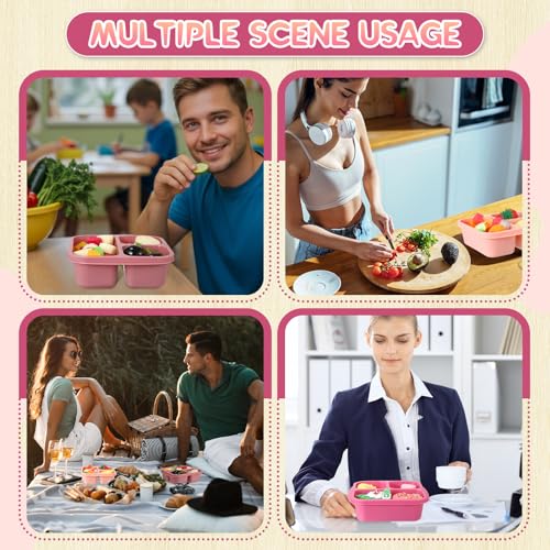 Honeydak 5 Pack Snack Containers 3 Compartment Bento Snack Boxes Divided Meal Prep Containers with Lids Reusable Adults Lunch Food Storage Box for School Work Travel(Pink Brown) - color: Pink Brown