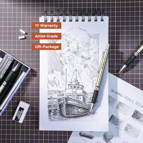 Nicpro 0.9 mm Art Mechanical Pencil Set in Storage Case, 3 PCS Metal Drafting Pencil Lead Pencil with 6 Tube HB Lead Refills, 3 Erasers, 9 PCS Eraser Refills for Artist Writing, Drawing, Sketching - style: 3 Pack (0.9mm)