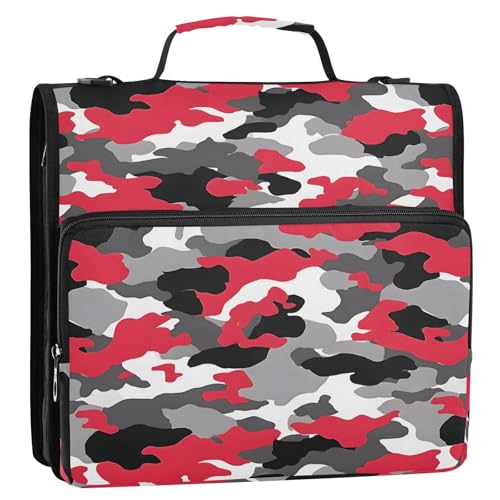 3 Ring Zipper Binder Red Grey Black Camouflage Binders Bag with Shoulder Strap 500 Sheets Paper Organizer Trapper Keeper Documents Storage File Folder for School Office - color: A124