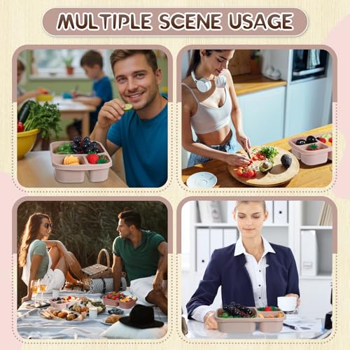 Honeydak 5 Pack Snack Containers 3 Compartment Bento Snack Boxes Divided Meal Prep Containers with Lids Reusable Adults Lunch Food Storage Box for School Work Travel(Brown) - color: Brown