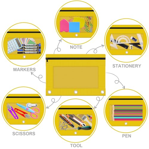Pencil Pouch for 3 Ring Binder, 2 Pack Pencil Bags with Zipper, Yellow Pencil Case for Classroom School Office Supplies, Large Sturdy and Durable Cloth Pencil Pocket for 3 Holder Binder - color: Yellow