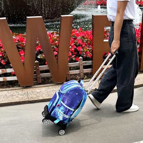 Backpack Trolley Wheeled Cart, Foldable Aluminium Alloy Hand Truck with Edge Guard Base, 4 Spinner Wheels, Luggage Cart with Luggage Strap for Teenagers, Adults, School,Luggage Trolley for Travel - size: 4 Wheels with Edge Guard Base