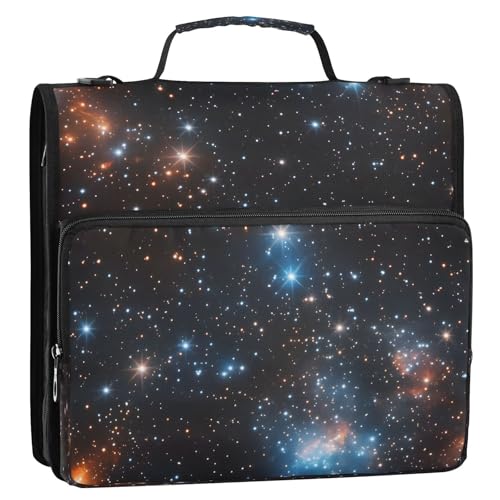 3 Ring Zipper Binder Galaxy Starry Sky Binders Bag with Shoulder Strap 500 Sheets Paper Organizer Trapper Keeper Documents Storage File Folder for School Office - color: A1126
