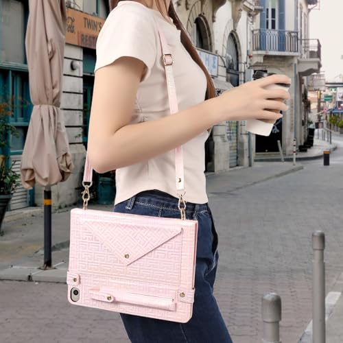 Shiny Case for iPad mini 5/4/3/2/1, Mini 7.9" Handbag Case, Techcircle Iridescent PU Leather Folio Envelope Pocket Stand Cover with Hand Strap+Shoulder Strap+Pencil Holder+Card Slots, Shiny Pale Pink - color: 03 Shiny Pale Pink, size: iPad Mini 5/4/3/2/1