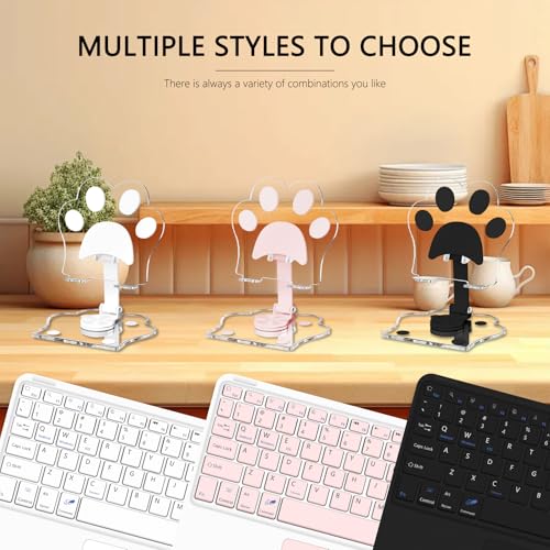 for Bluetooth Keyboard Touchpad Built, Cute Tablet Stand Adjustable & Foldable, Wireless Rechargeable Bluetooth for iPad, iPad Pro/Mini/Air, Samsung Xiaomi Tablets, etc - White - color: C-Touchpad Keyboard-White