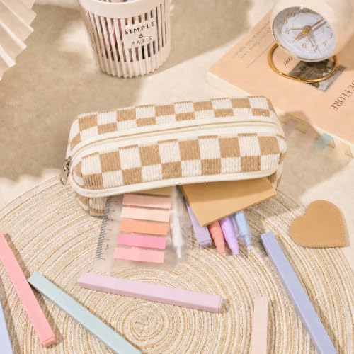 22Pcs Book Annotation Kit Aesthetic Pencil Case with Supplies School Annotation Supplies Gel Pen Transparent Sticky Note Taking Bible Study College Stationery Supplie (Beige Checkered) - color: Beige Checkered
