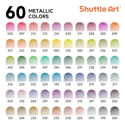 Shuttle Art 메탈릭 색연필 60개, 성인용 컬러링을 위한 색연필, 선물 틴 박스에 담긴 소프트 코어 컬러링 연필, 어린이 성인 초보자 아티스트 드로잉 스케치를 위한 드로잉 연필 - color: 60가지 메탈릭 색상