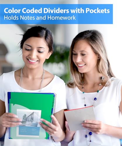 Dunwell 3-Subject Spiral Notebook College Ruled 8.5x11 (Blue), 150 Sheets (300 Pages), Tabs, Colorful Movable Divider Pockets Fit 8.5 x 11 Content, Front/Back Plastic Covers, 3-Hole Perforated Pages - color: Blue