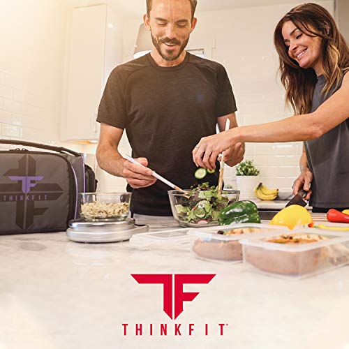 ThinkFit Red Reusable Lunch Bag with 6 Portion Control Containers, 2 XL Ice Packs, Pill Box, and Shoulder Strap - Microwavable and Freezer Safe - color: Red