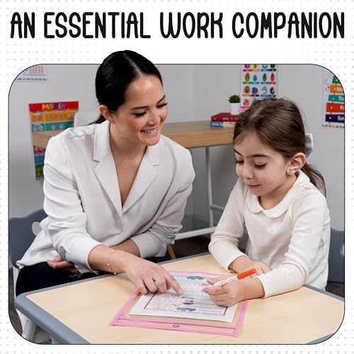 Essex Wares - 6 Pack, Pink, Dry Erase Pocket Document Protectors, 10" Wide x 13.5" Tall - Dry Erase Clear Plastic Sleeves - Reusable & Easy Erase Plastic Invoice Holders, Water-Resistant & Durable - color: Pink
